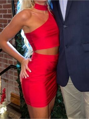 by the way. Red One-Shoulder Mini Skirt Set